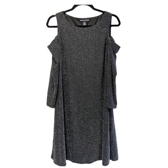 American Living Long Sleeve Cold Shoulder Dress Black Silver Sparkle Size 12 - Picture 2 of 5